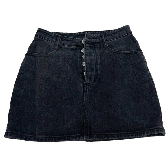 John Galt Denim‎ Jean Skirt Black Small Button Fly Mini Juniors Hipster Rocker S - Picture 1 of 9